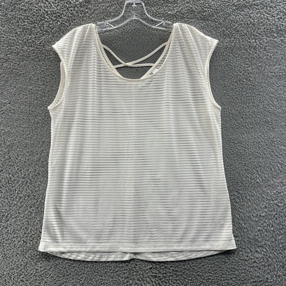 New York & Co Shirt Womens Medium White Striped Cap Sleeve Cross Back Top